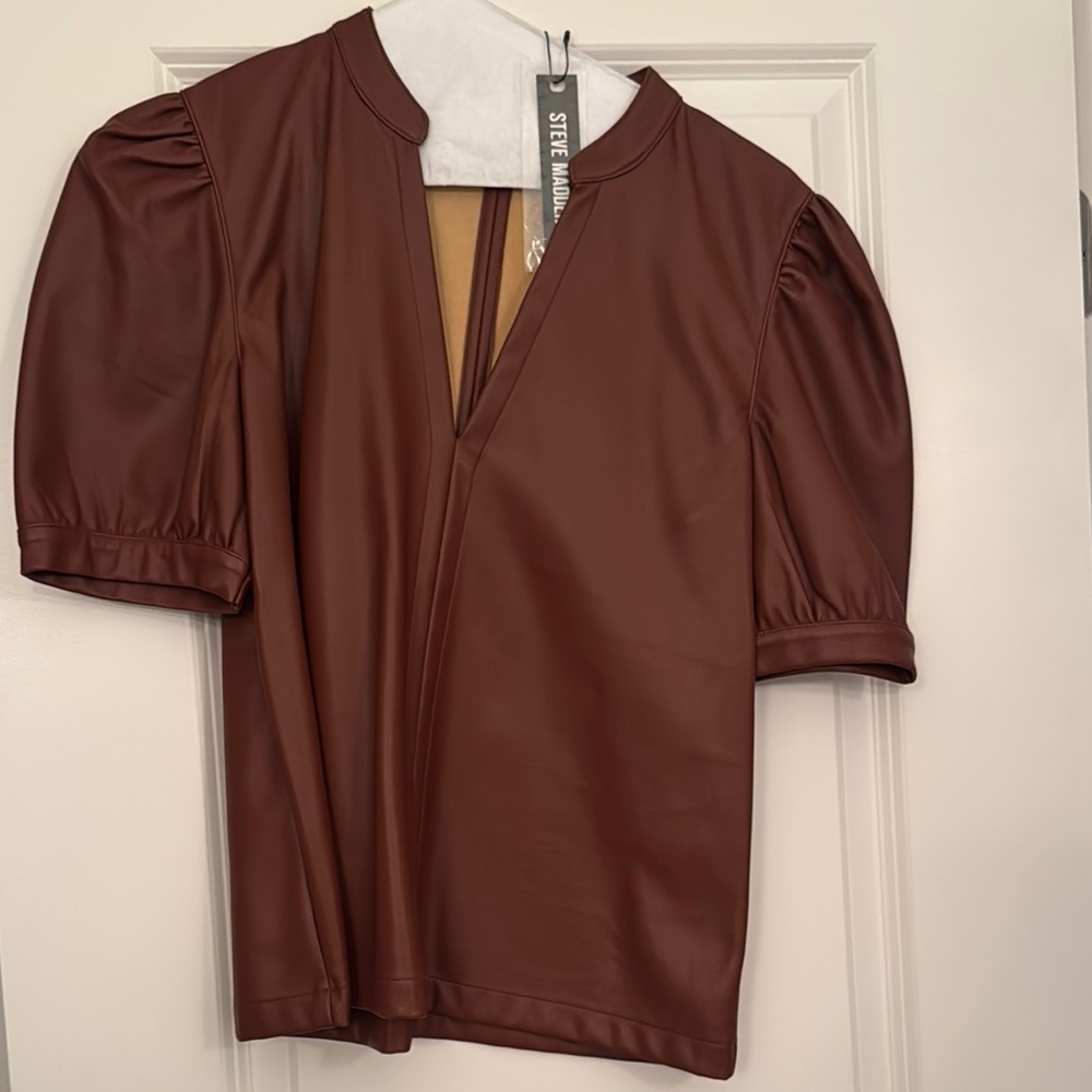 Steve Madden Women's Brown Puff Sleeve Blouse
